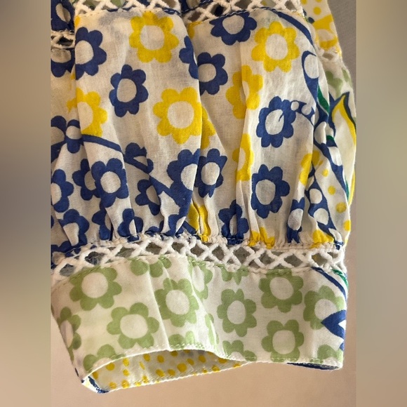Talbots Womens Green Blue Paisley Blouse Medium Cottagecore Eyelet Summer Vibe - Picture 7 of 12